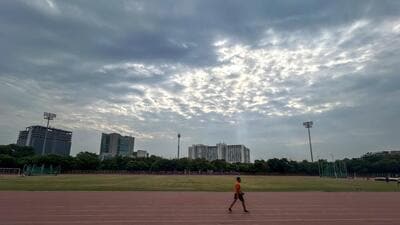 Dark clouds hover over the skyline during light drizzling at Tau Devi Lal Stadium, Sector-38, near Rajiv Chowk, in Gurugram on Monday. (Parveen Kumar/HT PHOTO) Dark clouds hover over the skyline during light drizzling at Tau Devi Lal Stadium, Sector-38, near Rajiv Chowk, in Gurugram on Monday. (Parveen Kumar/HT PHOTO)