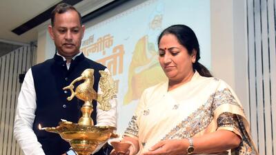 Delhi Chief Minister Rekha Gupta lit the lamp during the Valmiki Jayanti program at Delhi Secretariat, in New Delhi on Monday. Delhi Chief Minister Rekha Gupta lit the lamp during the Valmiki Jayanti program at Delhi Secretariat, in New Delhi on Monday.