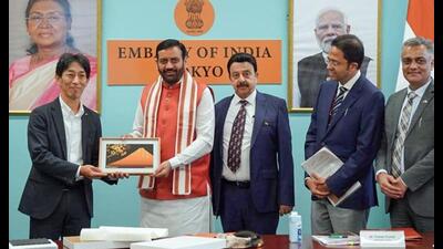 Haryana CM Nayab Singh Saini being felicitated at the Indian embassy in Tokyo on Monday (ANI) Haryana CM Nayab Singh Saini being felicitated at the Indian embassy in Tokyo on Monday (ANI)