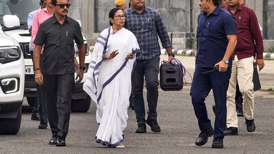 Mamata Banerjee is visiting Bagdogra to oversee relief and rescue operations in the flood-ravaged areas of north Bengal. (PTI) Mamata Banerjee is visiting Bagdogra to oversee relief and rescue operations in the flood-ravaged areas of north Bengal. (PTI)