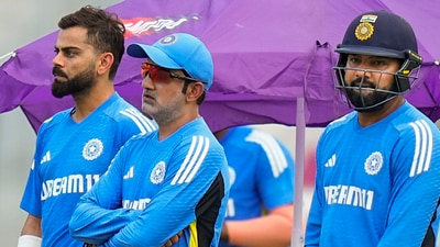 Virat Kohli, Gautam Gambhir and Rohit Sharma during a practice session. (PTI)
