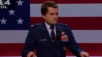SNL's Colin Jost lampooned Trump's crime-fighting strategies and military recruitment standards in the season 51 opening. (X@SarkastikB) SNL's Colin Jost lampooned Trump's crime-fighting strategies and military recruitment standards in the season 51 opening. (X@SarkastikB)