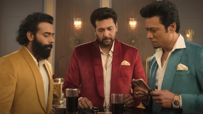 Arjun Ashokan, Ravi Mohan and SJ Suryah in a still from the upcoming film, Bro Code. Arjun Ashokan, Ravi Mohan and SJ Suryah in a still from the upcoming film, Bro Code.