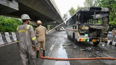 The bus was heading towards Sector 18 from the Nithari side when the incident took place. (Sunil Ghosh/HT Photos) The bus was heading towards Sector 18 from the Nithari side when the incident took place. (Sunil Ghosh/HT Photos)