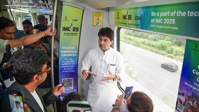 Union minister Jyotiraditya Scindia interacts with the media in metro during the exclusive preview of Yashobhoomi 'Route to TechBhoomi' , in New Delhi on Monday. (ANI) Union minister Jyotiraditya Scindia interacts with the media in metro during the exclusive preview of Yashobhoomi 'Route to TechBhoomi' , in New Delhi on Monday. (ANI)
