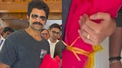 Vijay Deverakonda flaunted his engagement ring during his recent visit to Puttaparthi. Vijay Deverakonda flaunted his engagement ring during his recent visit to Puttaparthi.