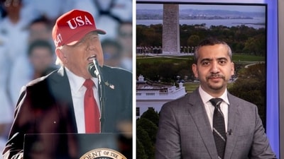 Mehdi Hasan attacks Trump over Virginia Navy event speech (Photographer: Stefani Reynolds/Bloomberg, @mehdirhasan/X) Mehdi Hasan attacks Trump over Virginia Navy event speech (Photographer: Stefani Reynolds/Bloomberg, @mehdirhasan/X)