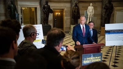 Senate Majority Leader John Thune and House Speaker Mike Johnson during a news conference at the Capitol this past week. (WSJ) Senate Majority Leader John Thune and House Speaker Mike Johnson during a news conference at the Capitol this past week. (WSJ)