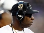 Head coach Deion Sanders of the Colorado Buffaloes looks on during the first half against the TCU Horned Frogs at Amon G. Carter Stadium.