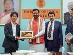 Haryana CM Nayab Singh Saini being felicitated at the Indian embassy in Tokyo on Monday (ANI) Haryana CM Nayab Singh Saini being felicitated at the Indian embassy in Tokyo on Monday (ANI)