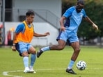 India defender Sandesh Jhingan trains wearing a protective mask after recent surgery following a cheekbone fracture. (AIFF)