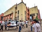 Patients being shifted after a fire broke out at the Sawai Man Singh Hospital's Trauma Centre, in Jaipur