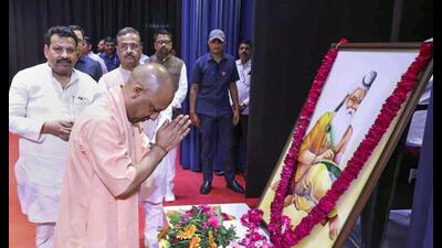 Chief minister Yogi Adityanath pays tribute to ‘Adi Kavi Maharishi Valmiki’ on his birth anniversary, in Lucknow. (@myogiadityanath/X via PTI Photo) Chief minister Yogi Adityanath pays tribute to ‘Adi Kavi Maharishi Valmiki’ on his birth anniversary, in Lucknow. (@myogiadityanath/X via PTI Photo)