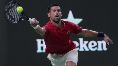 Serbia's Novak Djokovic plays a forehand return to Jaume Munar of Spain during the men's singles match of the Shanghai Masters tennis tournament. (AP) Serbia's Novak Djokovic plays a forehand return to Jaume Munar of Spain during the men's singles match of the Shanghai Masters tennis tournament. (AP)