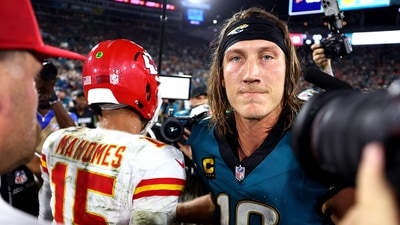 Patrick Mahomes of the Kansas City Chiefs embraces Trevor Lawrence of the Jacksonville Jaguars after the game. (Getty Images via AFP) Patrick Mahomes of the Kansas City Chiefs embraces Trevor Lawrence of the Jacksonville Jaguars after the game. (Getty Images via AFP)