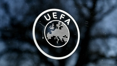 (FILES) This picture shows the UEFA logo at the organization's headquarters in Nyon (AFP)