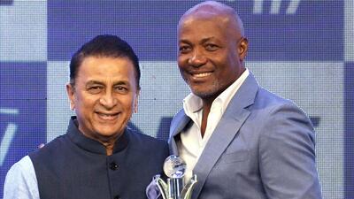 Indian cricket legend Sunil Gavaskar (L) presents the lifetime achievement award to ex-West Indies stalwart Brian Lara at the CEAT awards in Mumbai on Tuesday. (PTI) Indian cricket legend Sunil Gavaskar (L) presents the lifetime achievement award to ex-West Indies stalwart Brian Lara at the CEAT awards in Mumbai on Tuesday. (PTI)