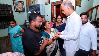 BRS MLA Harish Rao Thanneeru meets bereaved family members of Pole Chandrashekar, an Indian student from Hyderabad who was killed on Friday night in Dallas, USA, (@BRSHarish) BRS MLA Harish Rao Thanneeru meets bereaved family members of Pole Chandrashekar, an Indian student from Hyderabad who was killed on Friday night in Dallas, USA, (@BRSHarish)