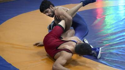 Paris Olympics bronze medallist Aman Sehrawat (in blue) during the World Wrestling Championships trials in Lucknow in August. (PTI) Paris Olympics bronze medallist Aman Sehrawat (in blue) during the World Wrestling Championships trials in Lucknow in August. (PTI)
