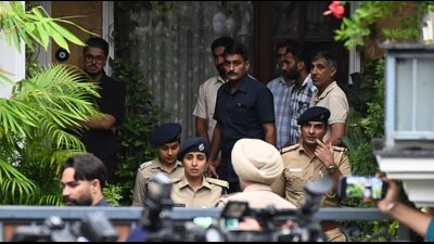 Police at the house of senior Haryana IPS officer Y Puran Kumar who allegedly died by suicide at his official residence, in Chandigarh on Tuesday. (HT Photo) Police at the house of senior Haryana IPS officer Y Puran Kumar who allegedly died by suicide at his official residence, in Chandigarh on Tuesday. (HT Photo)