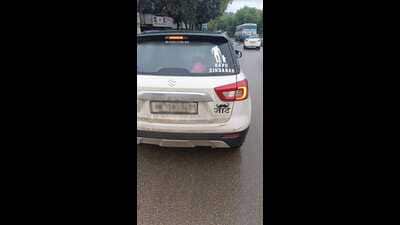Police issued 219 challans for various violations on Tuesday, including two for displaying caste-specific words on vehicles. (HT Photo)