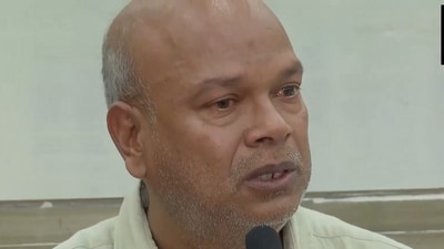 Bihar Congress President Rajesh Ram broke down while speaking about the attempted attack on CJI BR Gavai. (ANI video grab) Bihar Congress President Rajesh Ram broke down while speaking about the attempted attack on CJI BR Gavai. (ANI video grab)