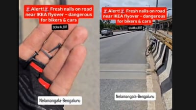 A group returning from an outing experienced a sudden tyre puncture caused by a freshly embedded nail on the road. (X/@karnatakaportf)
