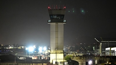 A dark and unstaffed air traffic control tower is seen at the Hollywood Burbank Airport amid the US government shutdown (AFP) A dark and unstaffed air traffic control tower is seen at the Hollywood Burbank Airport amid the US government shutdown (AFP)