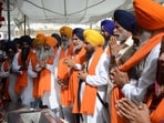 Led by president Giani Harpreet Singh, members of newly formed working committee of the SAD’s breakaway faction paying obeisance in front of Akal Takht at the Golden Temple in Amritsar on Tuesday. (Sameer Sehgal/HT) Led by president Giani Harpreet Singh, members of newly formed working committee of the SAD’s breakaway faction paying obeisance in front of Akal Takht at the Golden Temple in Amritsar on Tuesday. (Sameer Sehgal/HT)