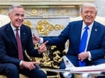 US President Donald Trump and Mark Carney, Canada's prime minister, during a meeting in the Oval Office of the White House in Washington, DC, US