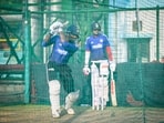 India's Sai Sudharsan along with Shubman Gill during a practice session ahead of the second and final Test cricket match of the series between India and West Indies in New Delhi