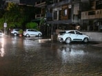 Waterlogging on the main road in Sector 46 on Wednesday. (Parveen Kumar/HT)