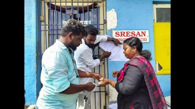 A Tamil Nadu health official sticks a notice outside the Sresan Pharmaceutical factory whose Coldrif cough syrup has been linked to the deaths of 17 children in Madhya Pradesh, in Chennai. (REUTERS) A Tamil Nadu health official sticks a notice outside the Sresan Pharmaceutical factory whose Coldrif cough syrup has been linked to the deaths of 17 children in Madhya Pradesh, in Chennai. (REUTERS)