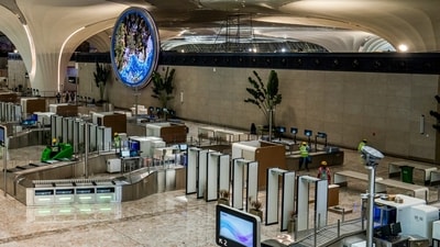 The interiors of the Navi Mumbai International Airport have lotus designs that give the airport a traditional touch within a futuristic architectural form. (ANI) The interiors of the Navi Mumbai International Airport have lotus designs that give the airport a traditional touch within a futuristic architectural form. (ANI)