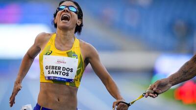 Brazil’s Jerusa Geber dos Santos, who won the women’s 200m T11 final in the World Para Athletics Championships in New Delhi on October 5. (PTI) Brazil’s Jerusa Geber dos Santos, who won the women’s 200m T11 final in the World Para Athletics Championships in New Delhi on October 5. (PTI)