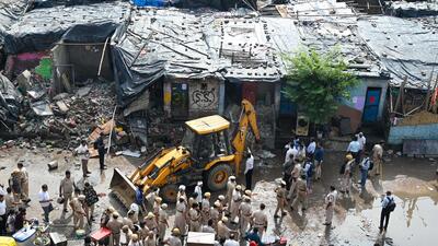 During the demolition drive in Sector 12 on Wednesday. (Parveen Kumar/HT) During the demolition drive in Sector 12 on Wednesday. (Parveen Kumar/HT)
