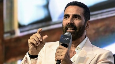 Actor Akshay Kumar at FICCI Frames, a convention of the Indian film industry, in Mumbai on October 7, 2025, where he also interviewed CM Devendra Fadnavis. (AFP) Actor Akshay Kumar at FICCI Frames, a convention of the Indian film industry, in Mumbai on October 7, 2025, where he also interviewed CM Devendra Fadnavis. (AFP)