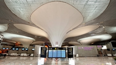 Interiors of the newly-constructed Navi Mumbai International Airport (NMIA) in Ulwe, Navi Mumbai. (PTI) Interiors of the newly-constructed Navi Mumbai International Airport (NMIA) in Ulwe, Navi Mumbai. (PTI)