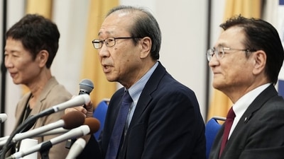 Kyoto University professor Susumu Kitagawa, center, speaks during a news conference at the university in Kyoto after he won the Nobel Prize in chemistry. (AP) Kyoto University professor Susumu Kitagawa, center, speaks during a news conference at the university in Kyoto after he won the Nobel Prize in chemistry. (AP)