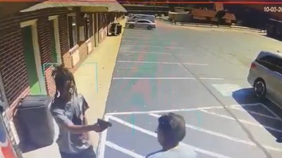 Officers said that surveillance footage showed West walking towards him and, as he got within a feet of Ehagaban, he raised his gun and shot him in the head. (Video grab/ Vani_Mehrotra) Officers said that surveillance footage showed West walking towards him and, as he got within a feet of Ehagaban, he raised his gun and shot him in the head. (Video grab/ Vani_Mehrotra)