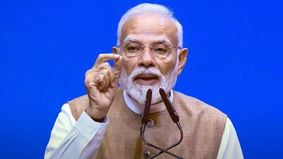 Prime Minister Narendra Modi at the India Mobile Congress 2025 in New Delhi on Wednesday. (Photo from X) Prime Minister Narendra Modi at the India Mobile Congress 2025 in New Delhi on Wednesday. (Photo from X)