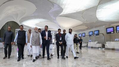Prime Minister Narendra Modi with other dignitaries at the Navi Mumbai International Airport. (PTI) Prime Minister Narendra Modi with other dignitaries at the Navi Mumbai International Airport. (PTI)