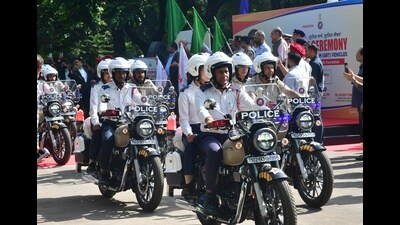 The 50 QRT motorcycles being flagged off during an event at Tagore Theatre, Chandigarh, on Wednesday. (Keshav Singh/HT)