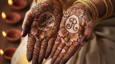 A design with a hidden message or phrase written in intricate script within the traditional patterns. A design with a hidden message or phrase written in intricate script within the traditional patterns. 