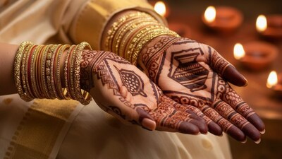 A modern geometric design incorporating traditional Karwa Chauth elements like a sieve and a karwa. A modern geometric design incorporating traditional Karwa Chauth elements like a sieve and a karwa. 