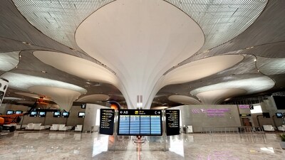 Navi Mumbai: Interiors of the newly-constructed Navi Mumbai International Airport (NMIA) ahead of the inauguration of its first phase (PTI) Navi Mumbai: Interiors of the newly-constructed Navi Mumbai International Airport (NMIA) ahead of the inauguration of its first phase (PTI)