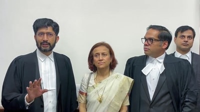 Environmentalist Sonam Wangchuk's wife, Gitanjali Angmo, with her legal team. (ANI) Environmentalist Sonam Wangchuk's wife, Gitanjali Angmo, with her legal team. (ANI)