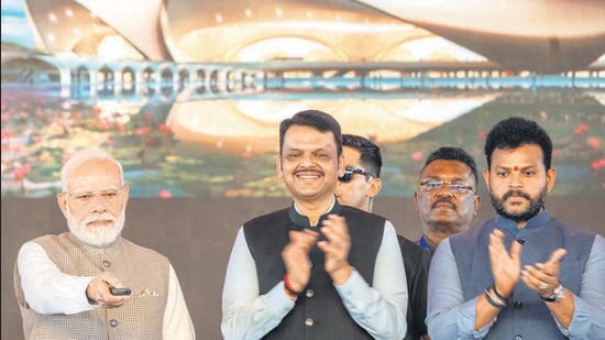 PM Modi inaugurated the first phase of the airport on Wednesday. He was accompanied by chief minister Devendra Fadnavis and civil aviation minister Ram Mohan Naidu. (Satish Bate/ Hindustan Times)