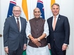 Defence Minister Rajnath Singh (centre) with Australia Prime Minister Anthony Albanese (left) during a meeting, in Canberra, Australia. Defence Minister Rajnath Singh (centre) with Australia Prime Minister Anthony Albanese (left) during a meeting, in Canberra, Australia.