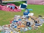 Single-use plastic litters Saras Mela grounds. (HT Photo)